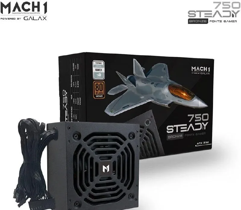 Fonte MACH1 Steady, 750W, 80 Plus Bronze, PFC Ativo, Preto - 750Steady