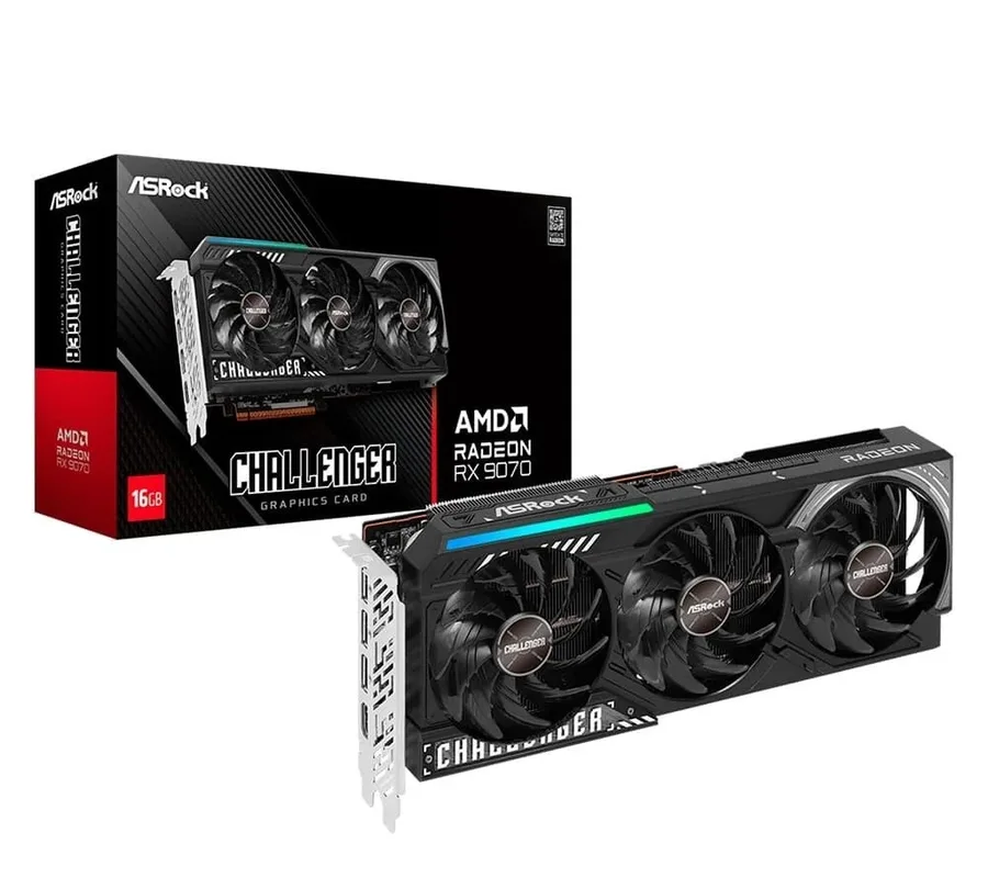 Placa de Vídeo ASRock RX 9070 Challenger AMD Radeon, LED, 16GB, GDDR6, FidelityFX, RDNA - 90-GA5NZZ-00UANF