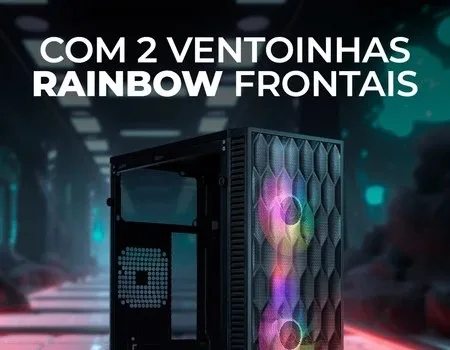 Gabinete Gamer TGT Jester V2 Rainbow Mini-Tower Lateral de Acrilico c2 Fans, Preto TGT-JSRV2-BKGF02