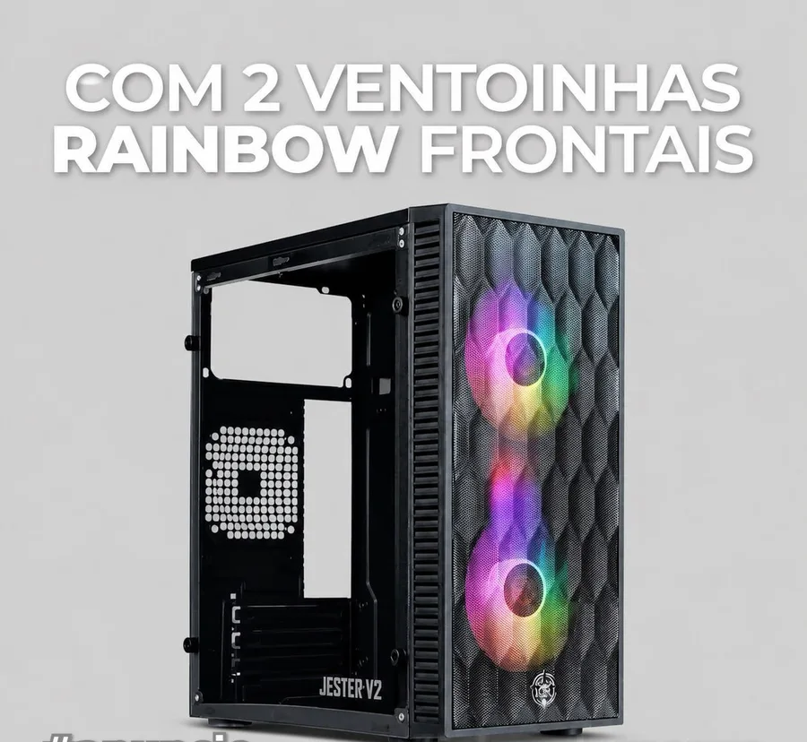 Gabinete Gamer TGT Jester V2 Rainbow Mini-Tower Lateral de Acrilico c2 Fans, Preto TGT-JSRV2-BKGF02