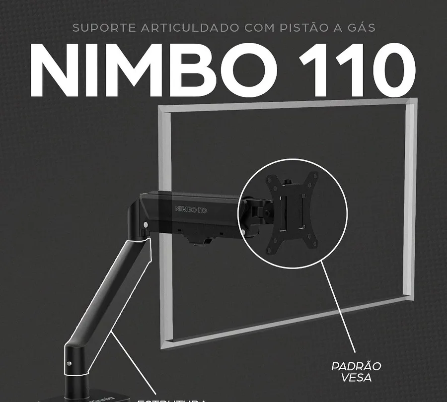 Suporte Articulado Para Monitor 13 a 32 Pistão a Gás Ajustável Zinnia Nimbo 110 Preto