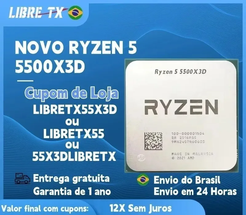 Processador AMD AM4 Ryzen 5 5500X3D novo