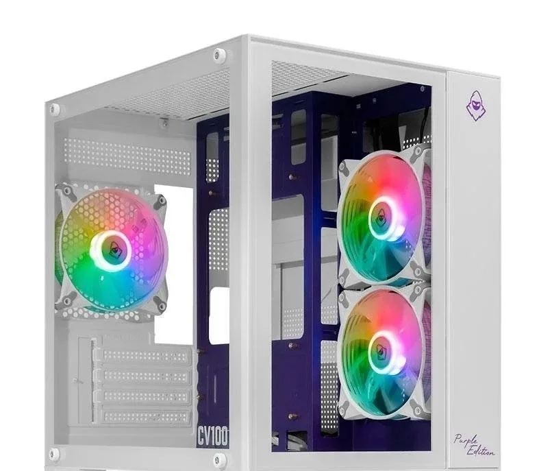 Gabinete Gamer Mancer CV100 Purple Edition, Mid-Tower, Com 3 Fans, Branco, MCR-CV100-PEW