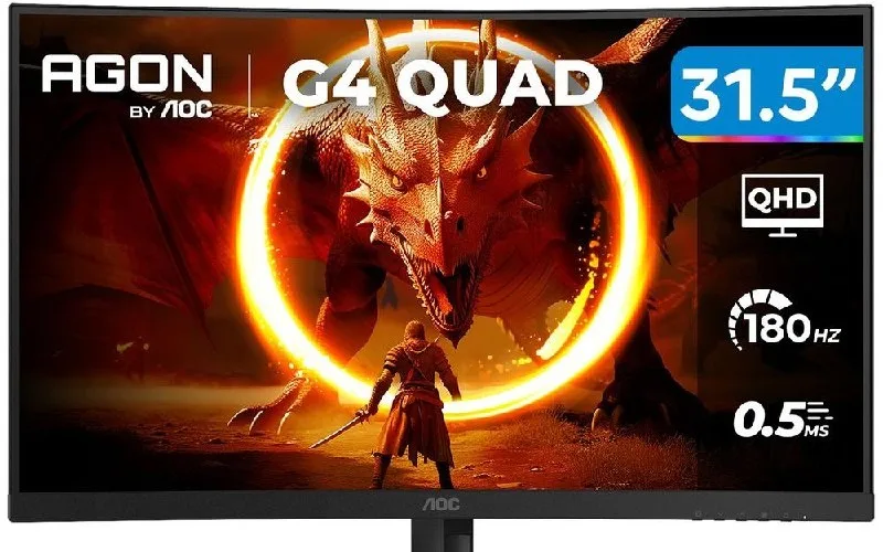 Monitor Gamer AOC AGON QUAD 27 QHD 180Hz 0,5ms IPS HDR10 Base Ajustável Q27G4F Preto