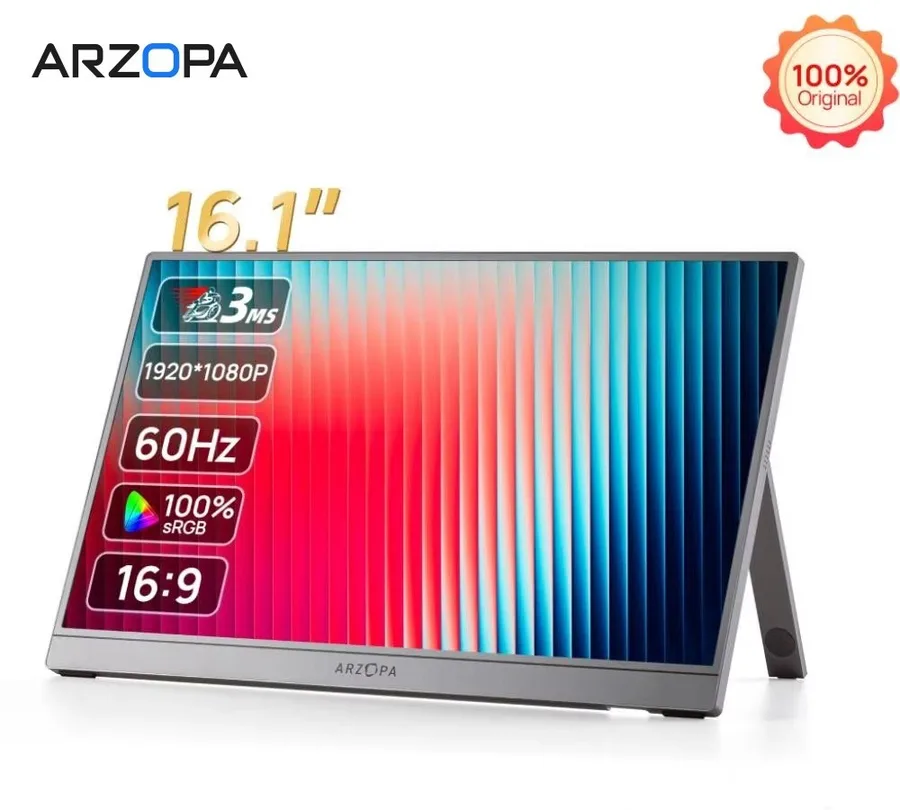 Monitor Portátil ARZOPA Z1C 16,1 Polegadas, 1080P 300cd  Tela IPS para Laptop Mac PC Switch PS Xbox Display Externo Z1 C Cinza 60hz