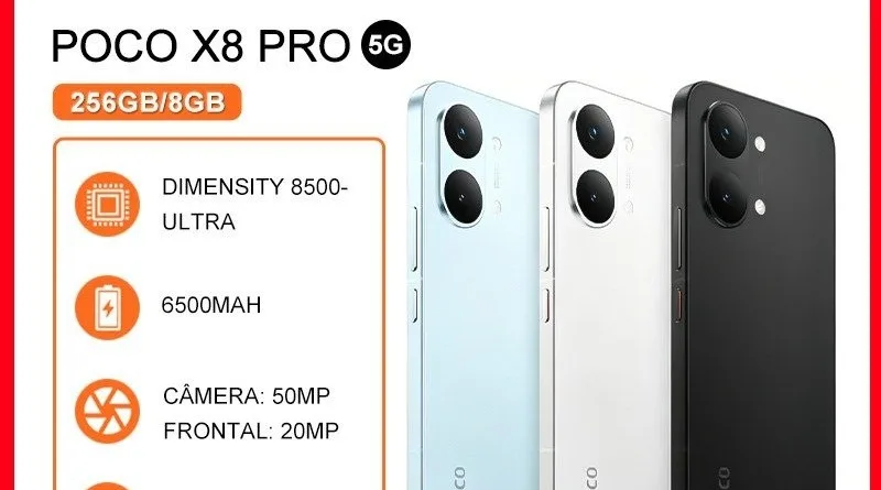 Smartphone Poco x8 PRO 5G, 2568GB, Smartphones e Celulares MediaTek Dimensity 8500-Ultra, Bateria 6500mAh, Versão Global, Câmera 50MP