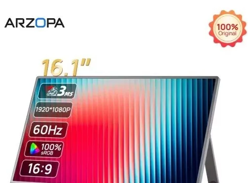 Monitor Portátil ARZOPA Z1C 16,1 Polegadas, 1080P 300cd  Tela IPS para Laptop Mac PC Switch PS Xbox Display Externo Z1 C Cinza 60hz