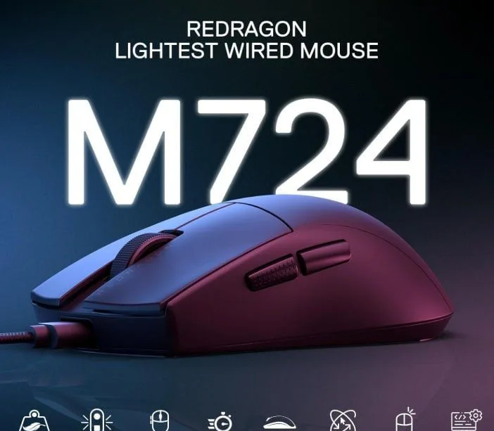 Mouse Gamer Redragon K1ng 1K Preto PAW3327 Cabo USB Tipo-C Removível 12400 DPI M724