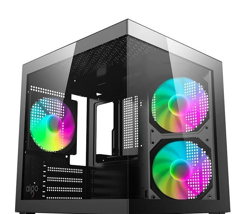 Gabinete Gamer Aquário Aigo Luna A275 Rainbow Mini-Tower LateralVidro C3 Fans Preto AC-A275-B-BR1