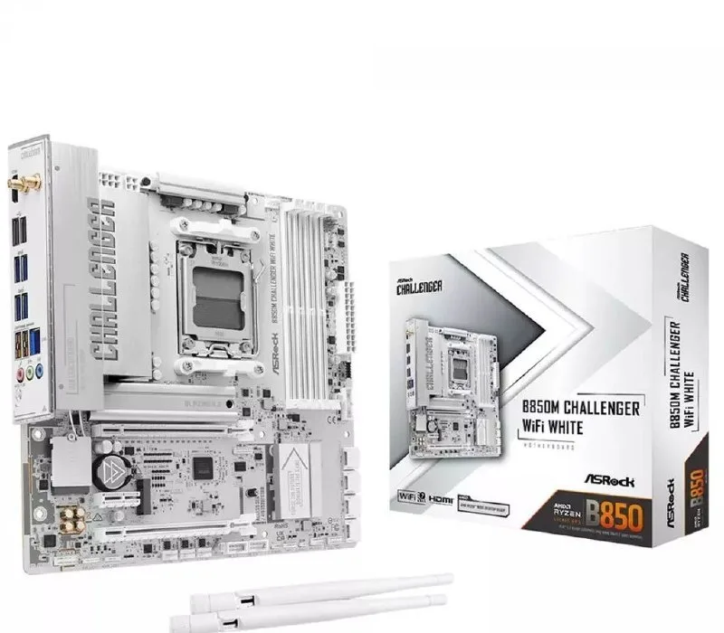 Placa Mãe ASRock B850M Challenger WiFi White, Chipset B850, AMD AM5, mATX, DDR5, Branco