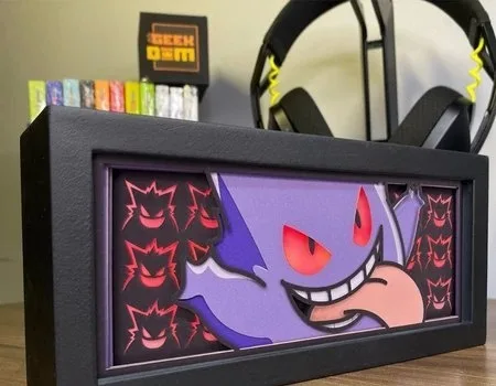 Luminária Lightbox Anime 3D LED Decoração de Mesa PC Gamer Personagens Fantasma Venenoso Mod2 Pokémon