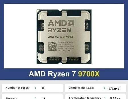 Processador AMD Ryzen 7 9700x 3.8GHz 5.5GHz Turbo 8 Cores 16 Threads AM5 40MB Novo Sem Caixa ou Cooler