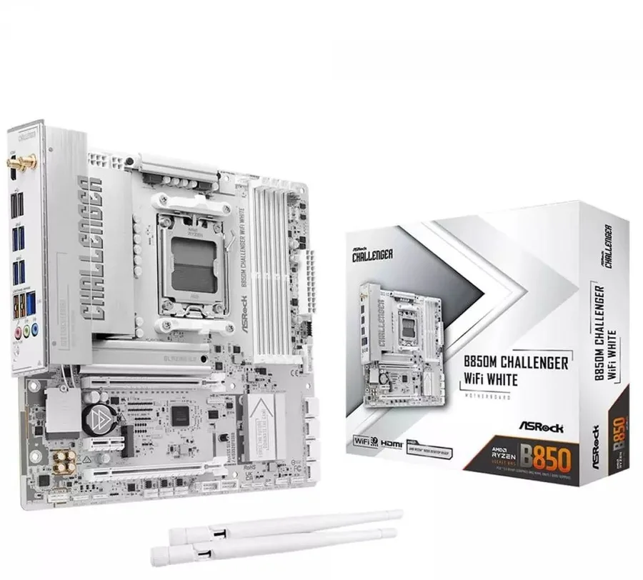 Placa Mãe ASRock B850M Challenger WiFi White, Chipset B850, AMD AM5, mATX, DDR5, Branco