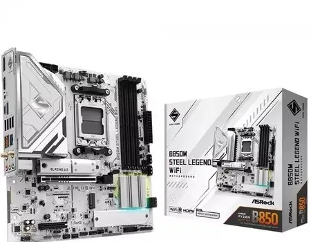 Placa Mãe ASRock B850M Steel Legend WiFi, Chipset B850, AMD AM5, mATX, DDR5, Branco