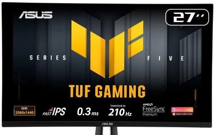 Monitor Gamer Asus Tuf 27, Qhd, 210hz, 0.3ms, Ips, G-sync Comp, Freesync Premium, Ajuste de ângulo, Som Integrado - Vg27aq5a