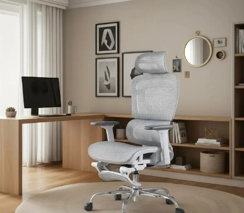 Cadeira De Escritório Ergonômica Mônaco WT07 Luvinco Malha Respirável Com Suporte Lombar Adaptável Apoio Para Pés Retrátil Encosto Ajustável Seis Posições Cor Cinza Suporta 200kg