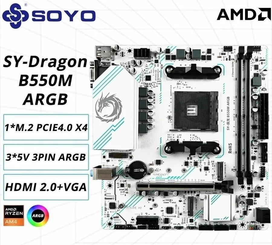 Placa mãe B550M Soyo White Argb 2x Nvme Pcie 4.0