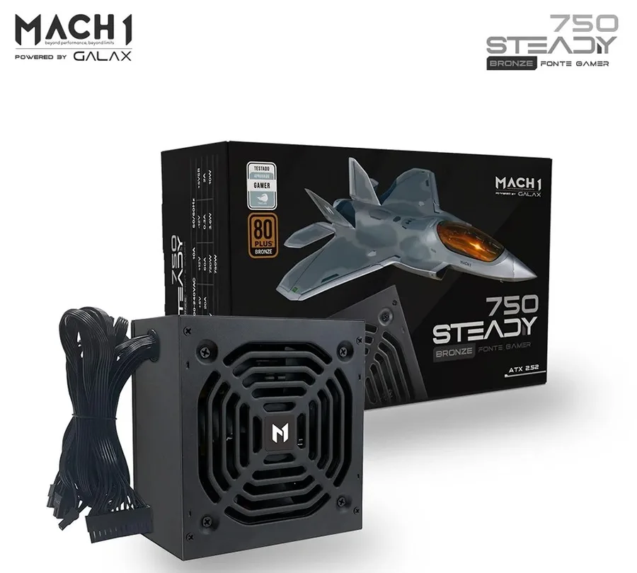 Fonte MACH1 Steady, 750W, 80 Plus Bronze, PFC Ativo, Preto - 750Steady