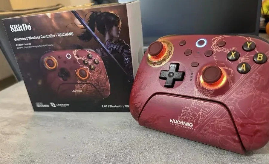 8BitDo Edição Limitada WUCHANG - Controle 8BitDo Ultimate Wireless com Dock, RGB, Joystick TMR, Motion Control, Trigger mode, sem fio, 1000mAh, trimode Bluetooth 2.4 usb-c, 1000hz, botões extras