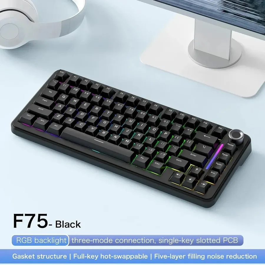 Teclado Mecânico Gamer Sem Fio Freewolf F75 Rgb