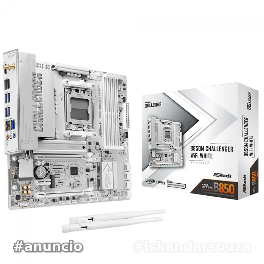 Placa Mãe ASRock B850M Challenger WiFi White, Chipset B850, AMD AM5, mATX, DDR5, Branco
