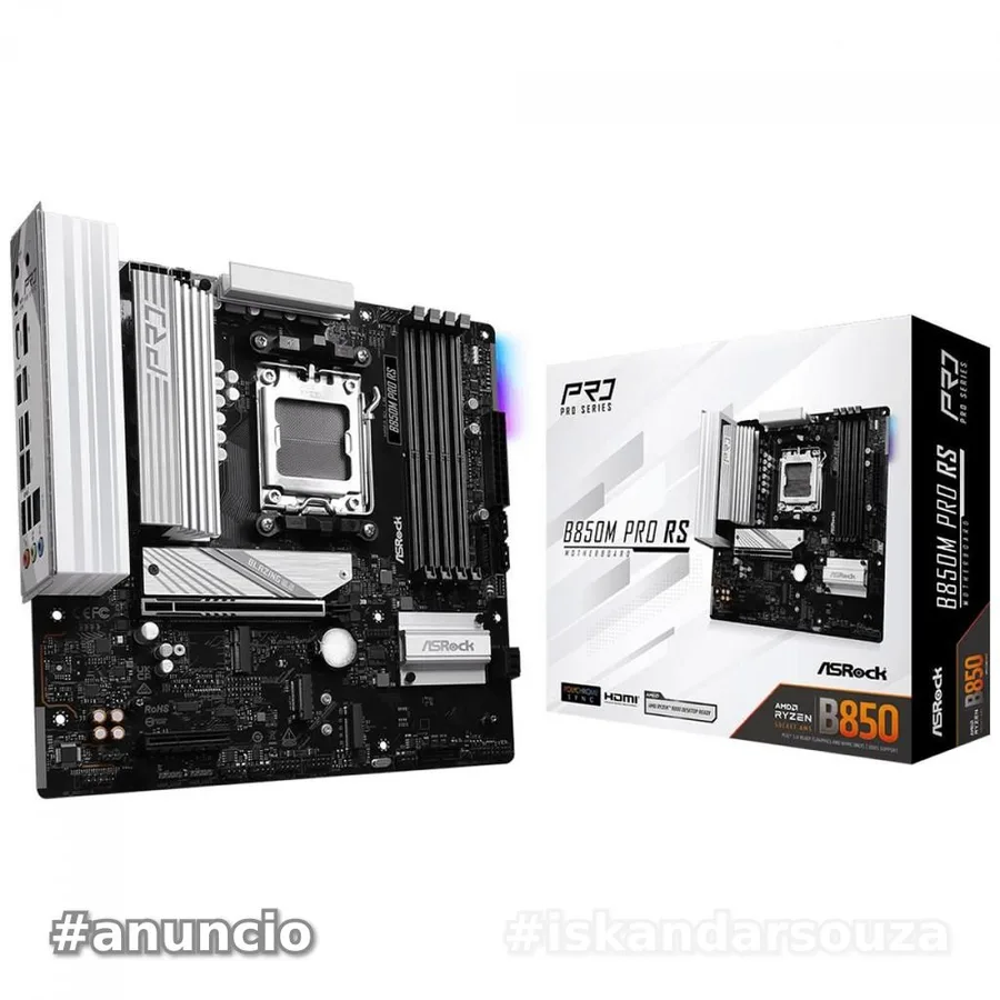 Placa Mãe ASRock B850M Pro RS, Chipset B850, AMD AM5, mATX, DDR5
