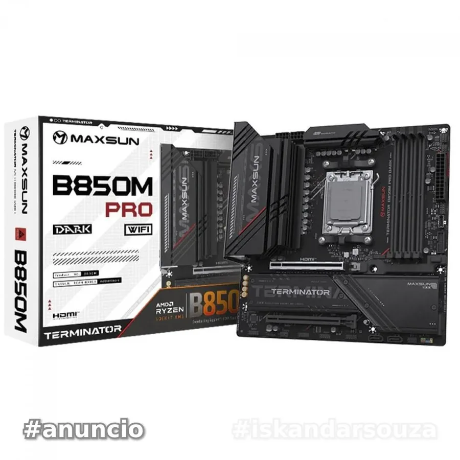 Placa Mãe Maxsun Terminator B850M Pro Dark WiFi, Chipset B850, AMD AM5, mATX, DDR5