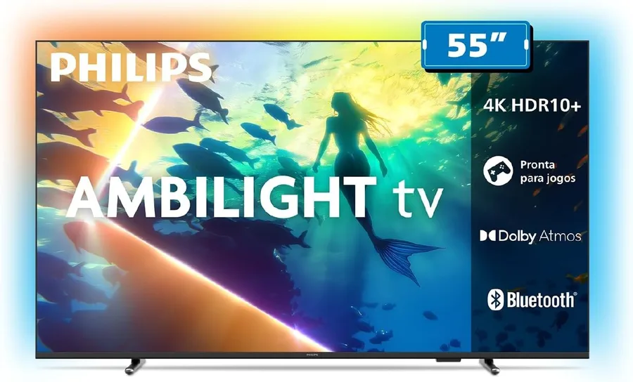 PHILIPS, Smart TV Ambilight 55 4K, Titan OS, 55PUG810078, Comando de Voz, HDR10Dolby Atmos, VRRALLM, Bluetooth