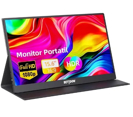 Monitor Portátil Bettdow 15,6, FHD 1080P Conectado Com USB C DuplaHDMI, IPS Extensor De Tela para Notebook com VESA e Funda Inteligente magnético, Plug and Play