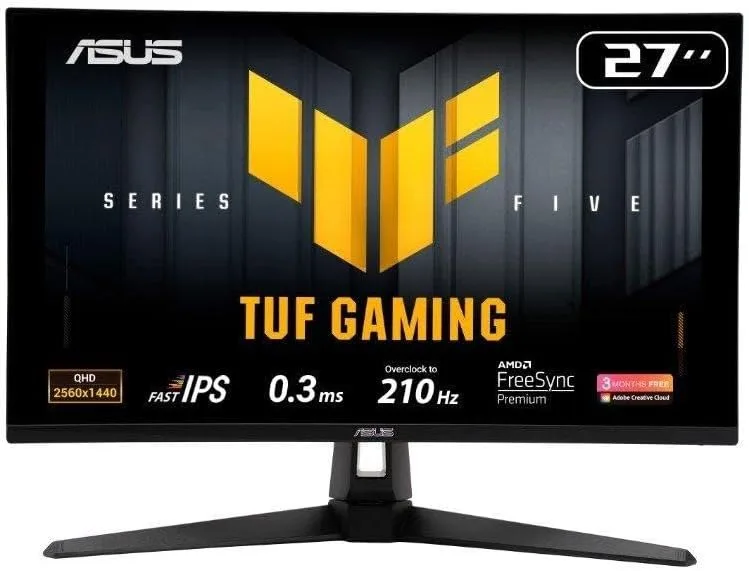 Monitor Gamer ASUS TUF 27, QHD, 210Hz, 0.3ms, IPS, G-Sync Comp, FreeSync Premium, Ajuste de ângulo, Som Integrado - VG27AQ5A