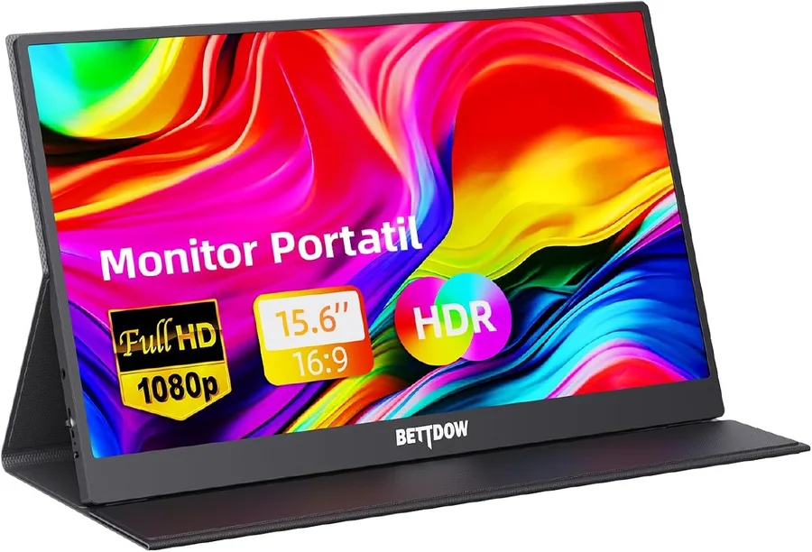 Bettdow Monitor Portatil 15,6, FHD 1080P Monitor Portátil Conectado Com USB C DuplaHDMI, IPS Extensor De Tela para Notebook com VESA e Funda Inteligente magnético, Plug and Play