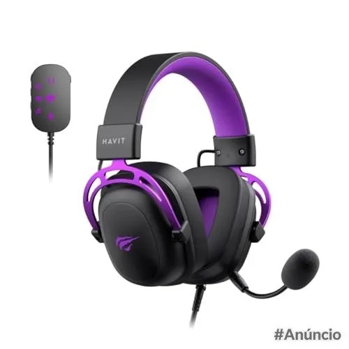 Headset Gamer Havit Gamenote H2002C  U Adaptador USB 7.1, P3, Adaptador P2 para PC, Microfone Destacável, PretoRoxo