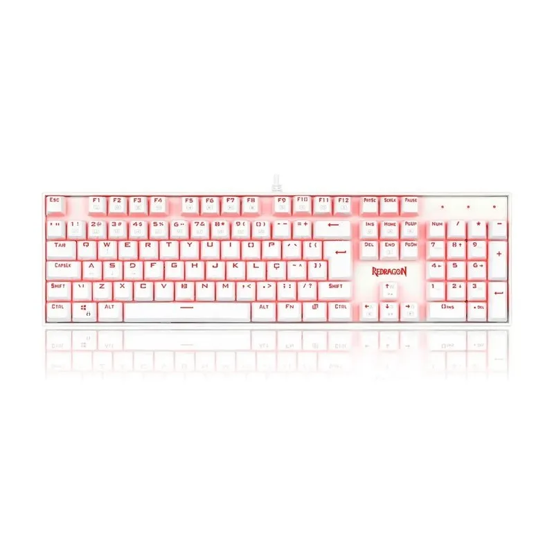 Teclado Redragon Mitra Led Vermelho Lunar White Switch Azul Lunar White Português Abnt2