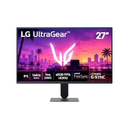LG UltraGear Monitor Gamer 27 IPS, 144Hz Nativo, 1ms MBR, Full HD 1920x1080, HDR10, NVIDIA G-SYNC, AMD FreeSync, Preto - 27G411B