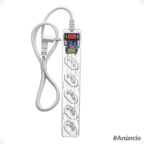 Filtro de Linha CLAMPER iCLAMPER Energia 5, 5 Tomadas, Proteção Contra Surtos Elétricos, 10A, Bivolt, Cabo 1m, Transparente