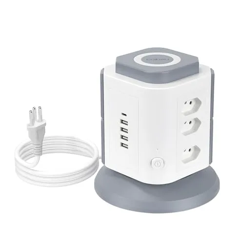 Filtro de Linha, Extensao Eletrica, Extensão Tomada, Torre de Tomada, Régua de Energia, 9 Tomadas, 4 Interfaces USB, 1 Porta USB Tipo-C, Suporte a Tensão de 110-220V, Potência de 2200W
