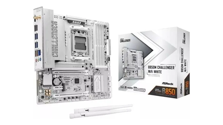 Placa Mãe ASRock B850M Challenger WiFi White, Chipset B850, AMD AM5, mATX, DDR5, Branco