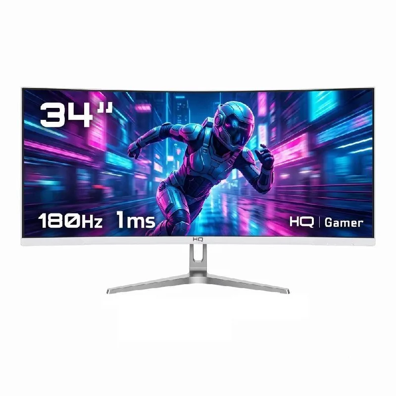 Monitor Gamer HQ 34 Branco Curvo 1ms, 180Hz, UltraWide QHD - 3440x1440 AMD FreeSync, HDMI, DP HQW34C180