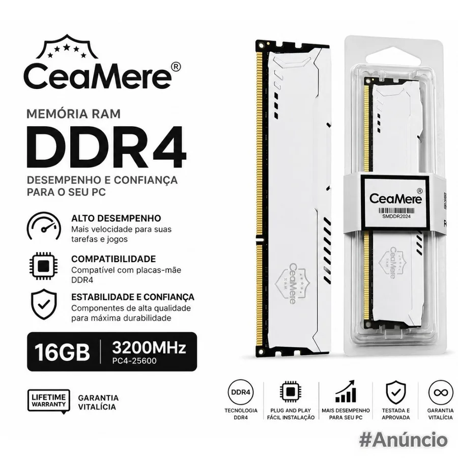 Memória RAM DDR4 16GB  8GB 3200MHz  2666MHz Desktop PC 288PIN 1.2V CeaMere Alta Performance