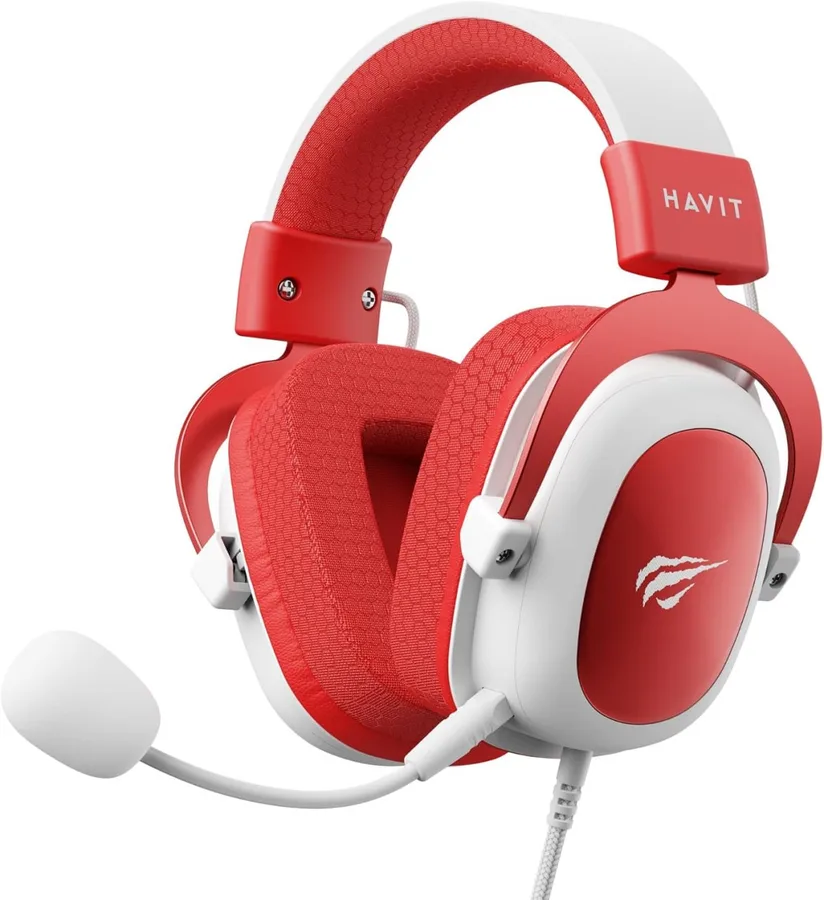 Havit Headphone Fone de Ouvido H2002d Red, Gamer, com Microfone, Falante 53mm, Plug 3, 5mm compatível com XBOX ONE e PS4, HV-H2002d Cor Vermelho e Branco