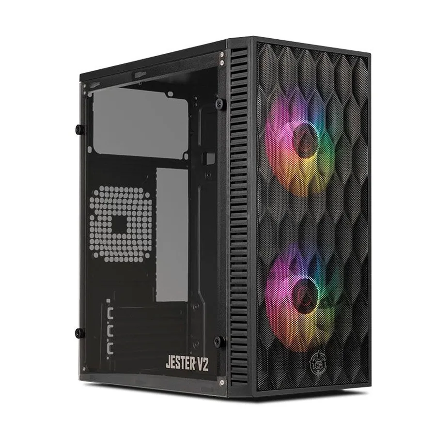 Gabinete Gamer TGT Jester V2 Rainbow Mini-Tower Lateral de Acrilico c2 Fans, Preto TGT-JSRV2-BKGF02