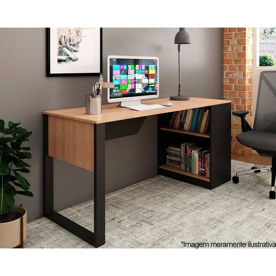 Mesa de Escritório ME4182 160cm AmêndoaPreto - Tecno Mobili