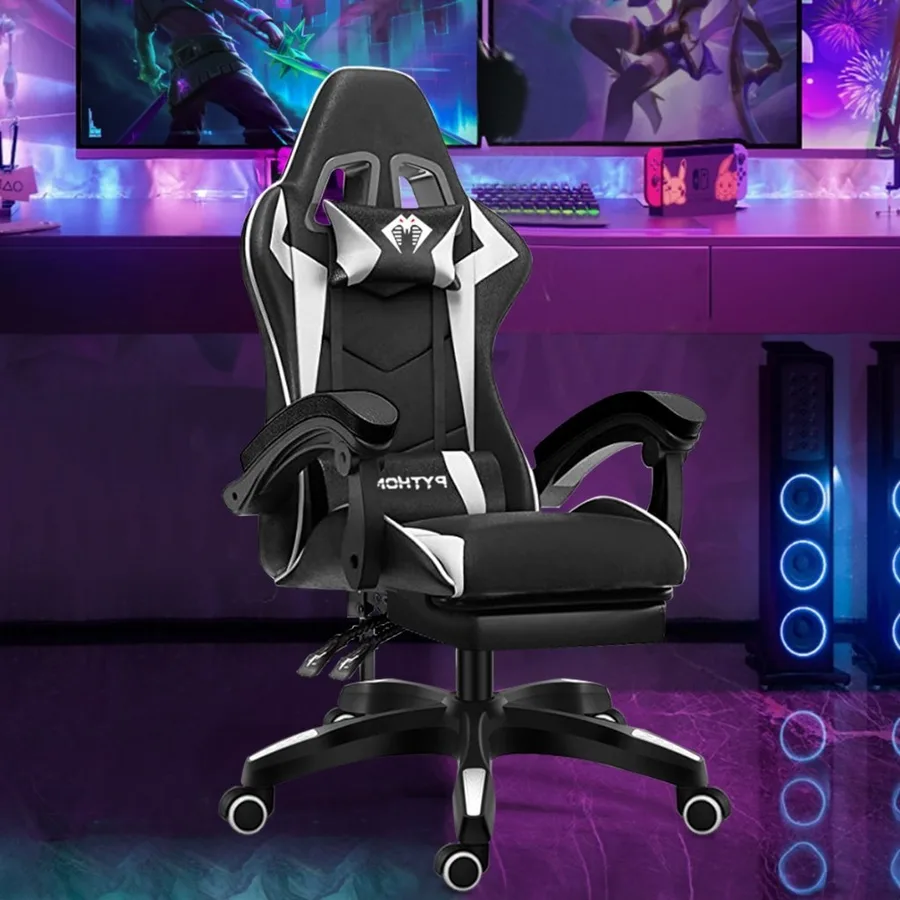 Cadeira Gamer Ergonômica Reclinável com Apoio de Pés Ajustável e Base Giratória  Máximo Conforto para Longas Sessões de