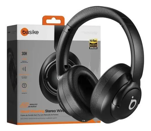 Fone de Ouvido Bluetooth Basike com Cancelamento de Ruído e Microfone para Chamadas  Bateria de 30 Horas