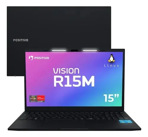 Notebook Positivo Vision R15M AMD Ryzen 3-7330U Linux 8GB RAM 256GB SSD Wi-Fi 6 Tela 15 Full HD IPS Antirreflexo - Minitela - Permite upgrade de memória RAM e SSD - Preto
