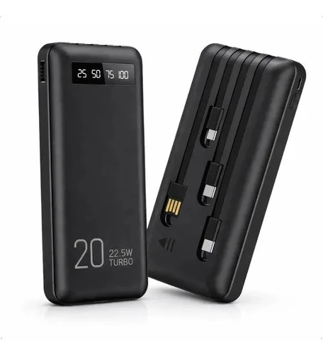Power Bank 20000mah Carregador Portátil Turbo Rápido 22.5w Display Digital Preto