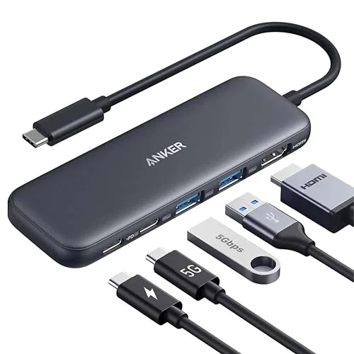 Anker Hub USB-C 332 5 em 1, HDMI 4K30Hz,5 Gbps 2USB 3.0 e USB-C,PD 85W