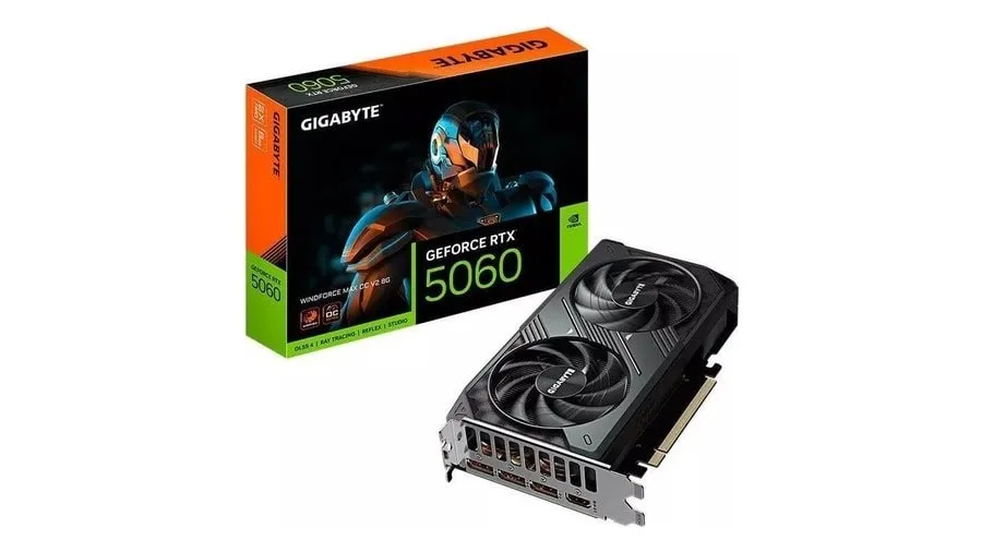 Placa de Video Gigabyte GeForce RTX 5060 Windforce Max OC V2, 8GB, GDDR7, 128-bit, GV-N5060WF2MAX-OCV2-8GD