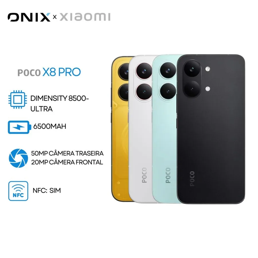 Xiaomi Poco X8 PRO 5G, Versão Global, MediaTek Dimensity 8500-Ultra, Bateria 6500mAh, Câmera 50MP