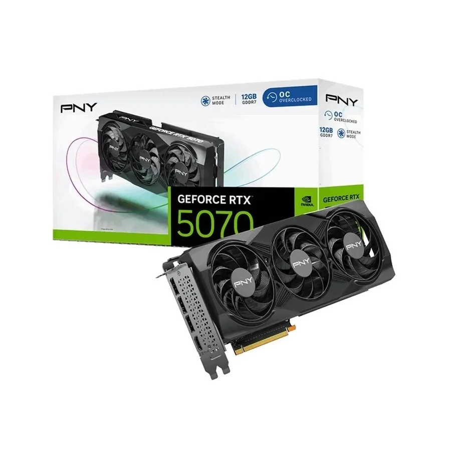 Placa de Vídeo PNY RTX 5070 Overclocked NVIDIA Geforce, 12GB GDDR7, Ray Tracing, DLSS 4, Triple Fan - VCG507012TFXPB1-O